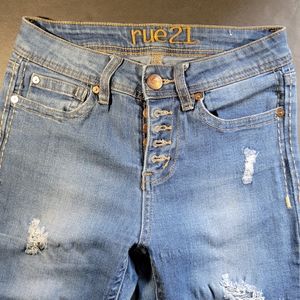 Rue 21 High-Waisted Distressed Denim Crop Jean
